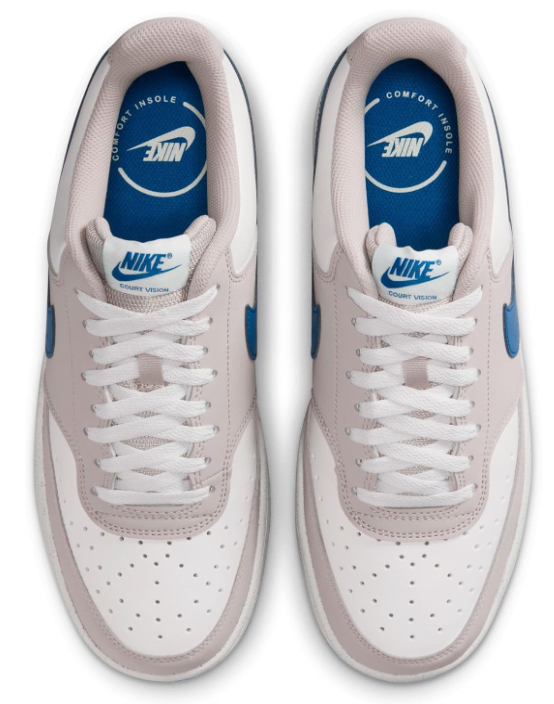Nike Men's Court Vision Lo NB Basketball Shoes in white and black colorway with durable rubber outsole and premium leather upper.